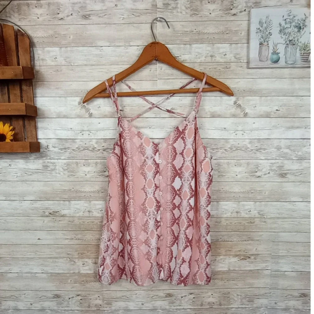 Charming‎ Charlie’s Spaghetti Strap Pink Snakeskin Print Top S